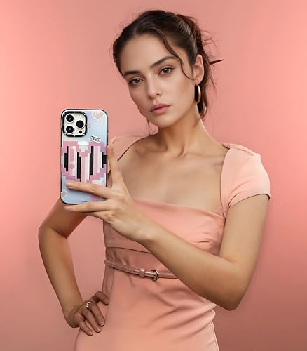 Image of Color-Changing Pixel Heartbeat Phone Case for iPhone 16 Pro Compatible with Wireless Charging | Thermo Reactive Heat Touch Design | Slim Shockproof Back Cover | Pink Edition