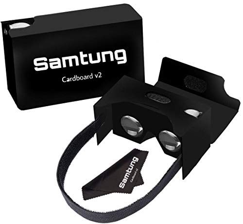 Black Cardboard Virtual Reality Glasses By Samtung | Ultimate 3D Headset Goggles For iPhone Samsung Android & Cell Phones Up To 5.7 | With Nose & Forehead Sponge Suction Cups Lens Cloth & More