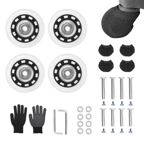 Luggage Suitcase Wheels Replacement 1.77"x0.71"（45mm x 18mm） Rubber Swivel Transparent Caster Ball Bearings Repair Kits Axles 1.18"&amp; 1.38"（30mm &amp;35mm） with 4Pcs Wheels Cover Socks