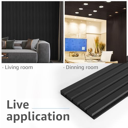 Image of Art3d 4-Pack Fluted Acoustic Wood Slat Wall Panel, 107 x 8 Inch, Black