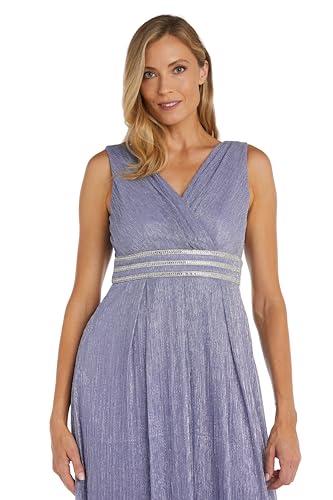 Image of R&M Richards Women's Sleeveless Maxi Dress - V-Neck Pleated Long Formal Gown W /Rhinestone Trim - Party & Cocktail Attire