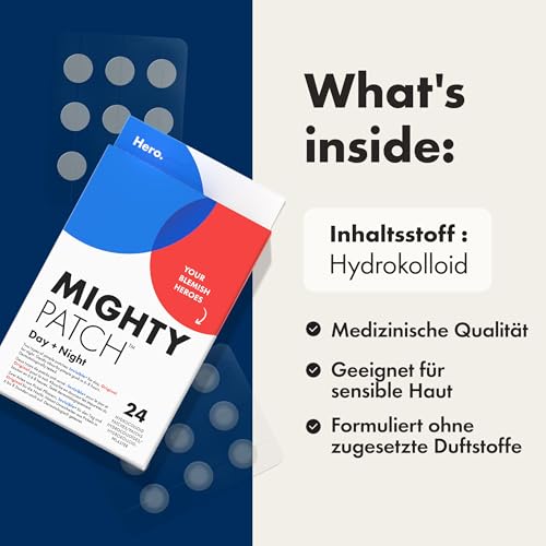 Hero Cosmetics Mighty Patch Day + Night, Hydrocolloid-Aknepflaster, ziehen Unreinheiten in 6 Stunden aus Pickeln, Tag- & Nachtbehandlung, 24 Pickel-Patches: 12 für den Tag & 12 für die Nacht.