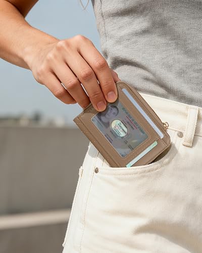 Image of Small Bifold Wallet Women Slim Card Holder with Zipper Coin Pocket & 2 ID Windows,Compact Gift Wallet (Khaki)