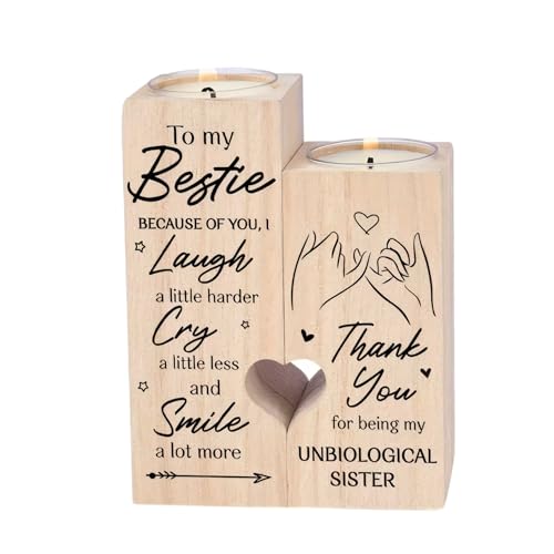 eBoutik - Wooden Heart Shaped Tea Light Candle Holders - Best Friend Decorative Candles for Galentine Friendship Gift - Birthday porm For Her - BFF For Easter (Bestie)
