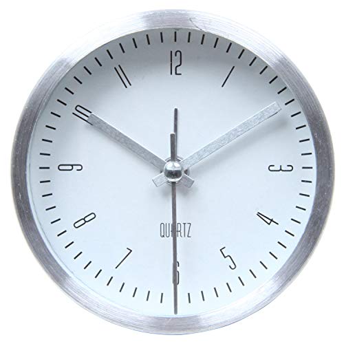 不二貿易 置き時計 直径9cm ホワイト 目覚まし アラーム機能付き スイープ 連続秒針 静音 イースト 99078