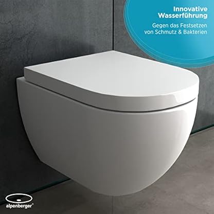 Alpenberger Hänge WC Spülrandlos | Gäste WC Kloschüssel Keramik Toiletten | WC-Sitze Soft Close Toilettendeckel | Toilettenschüssel | Wand WC Set Passend Geberit WC mit Schallschutz Set – Bild 3