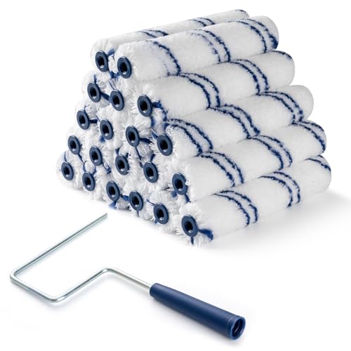 HUIROOWL 20Pcs 6 Inch Paint Rollers Microfiber Paint Roller Covers with Roller Frame Mini Paint Rollers for Wall House Painting Small Paint Roller Covers for All Paints & DIY Craft Use