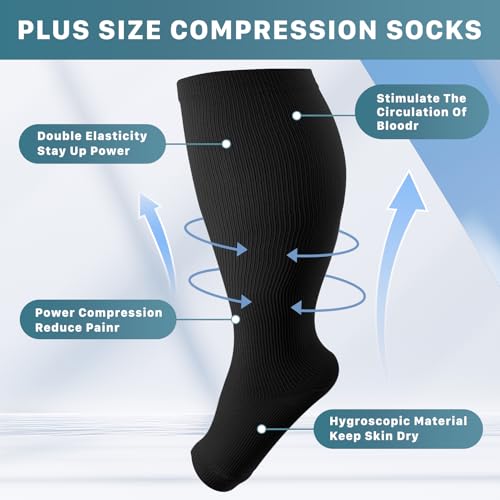 Image of 2 Pairs Plus Size Compression Socks,15-20mmHg Open Toe Compression Stockings,Toeless Wide Calf Knee Compression Sock for Circulation Support