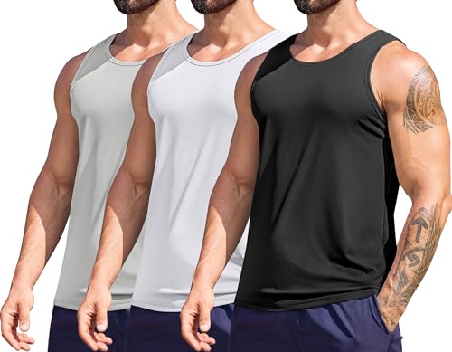 COOFANDY Ärmelloses Shirt Herren Tank Top Sommer Fitness Muskelshirt Gym Tanktops Männer Achselshirts Casual Sport Sleeveless Shirts Laufshirts 3er Pack Schwarz/Weiß/Hellgrau XL