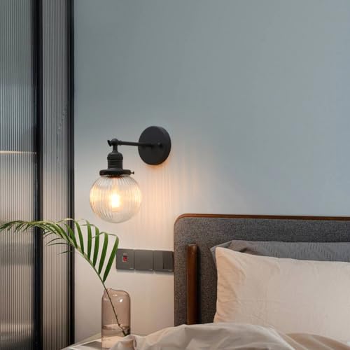 Image of Pathson Modern Hardwired Wall Sconce Lamp with Striped Glass, Rustic Wall Vanity Lighting Decor for Bathroom Living Room Bedroom