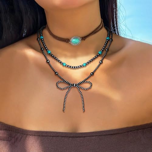 Navajo Pearl Bow Necklace Western Jewelry for Women Cowgirl Turquoise Necklaces Jewelry4