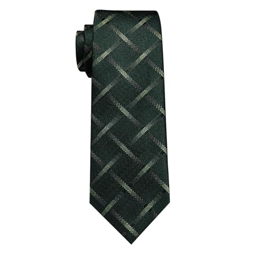 Image of YourTies Green Ties for Men Plaid Necktie Checkered Silk Tie Pocket Square Cufflinks Set Formal Business Party Wedding