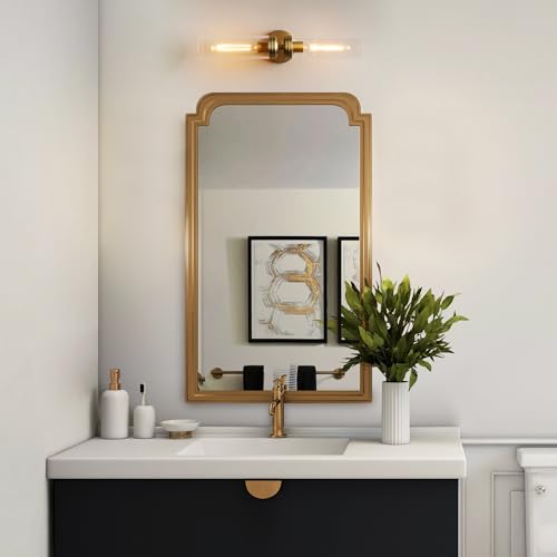 Image of Pathson 2 Lights Cylinder Glass Wall Sconce, Hardwired Wall Vanity Lights with Double Tube Glass, Vintage Aluminum Wall Lamp Decor for Living Room Bedroom (Brass Gold 1-Pack)