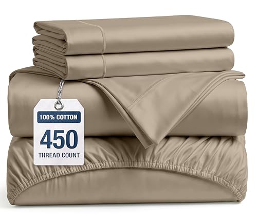 Image of LANE LINEN Queen Sheets - 450TC 100% Long-Staple Cotton Sateen Weave, Taupe