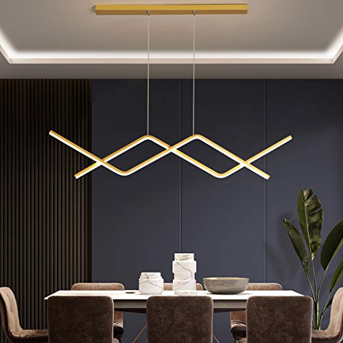 Suspension LED dimmable dorée réglable en hauteur avec télécommande
