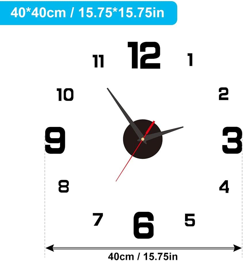 3D DIY Luminous Dial Acrylic Frameless Silent Wall Clock with Number Stickers for Living Room Office Bedroom Modern House Decoration (40cm)
