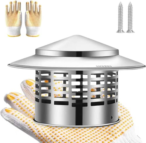 TyBasY 3/4/6/8 Inch Chimney Cap,3 inch Round Roof Rain Chimney Cover, 304 Stainless Steel Cone Top Chimney Cap with Screen, Chimney Cover for Vents, Rain Cap (3 inch)