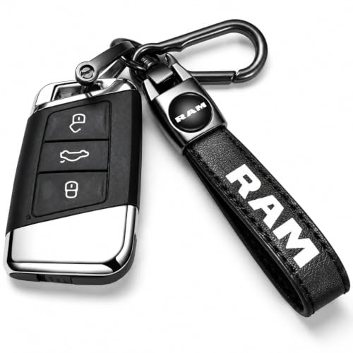 Image of Genuine Leather Car Key Chain Compatible With Dodge RAM 1500 2500 Keychain Key Ring Accessories For Man And Woman Black