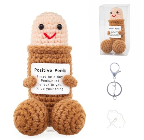 LUMRRSK Funny Positive Crochet Animals Gag Doll Emotional Support Stuffed plushies for Adult Men Women Weird Things Motivational White Elephant Christmas Gift (Brown Doll without Glasses)