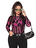 Floerns Women's Plus Size Leopard Print Mock Neck Mesh Long Sleeve Tee Shirt Top Hot Pink 2XL