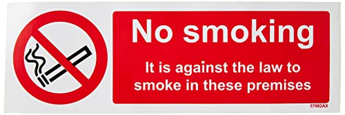 Image of V Safety No Smoking/Against The Law To Smoke In These Prohibition Sign - 300mm x 100mm - Self Adhesive Vinyl