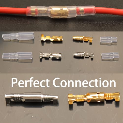 Image of 400PCS 3.9mm Bullet Connectors Male and Female, Brass Bullet Terminal Connectors with Insulation Sleeve, Crimp Terminal Connectors Automotive Electrical Connectors Motorcycle Connector Kit