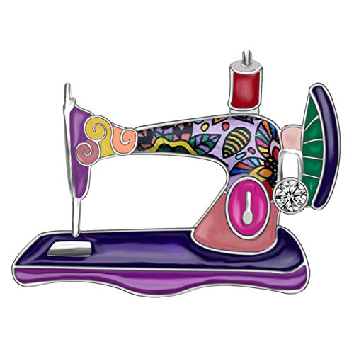 NEWEI Enamel Alloy Rhinestone Sewing Machine Brooch Pin Fashion Jewlery for Women Girls Gift Clothes Charms