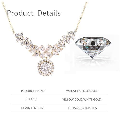 14K Gold D-color Round Cut Diamond Collarbone Necklace for Women, Ideal Gift for Your Beloved Wife, Choice for Special Occasions or Romantic Evenings Out,15.35+1.57" Chain2