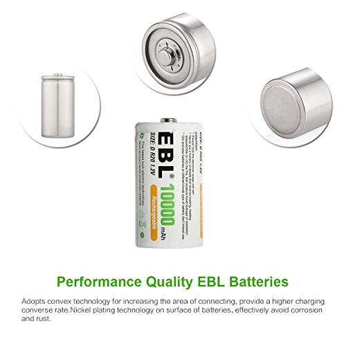 Ebl Pack Of 8 10000Mah Ni-Mh D Cells Rechargeable Batteries, Battery Case Included #TOP3