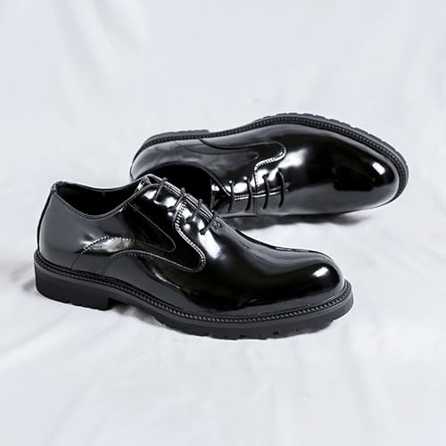 Men's Comfort Patent Leather Lug Sole Dress Oxfords Classic Lace-Up Non-Slip Chunky Heel Shoes for Business Office Daily3