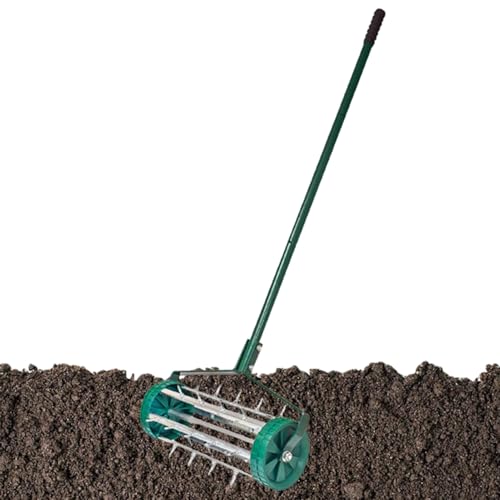 Herramienta del césped del aireador - Manual de rodillo Aerator de hierba, dispositivo de empuje compacto | Herramienta de aireación de césped de patio pequeño para cuidado de patio de jardín, equipo