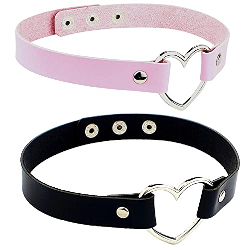 KYMLL Love Heart Verstellbare Lederhalskette Punk Pu Halskette Gothic Halskette Weiche Halskette Geeignet für Damen Mädchen Cover
