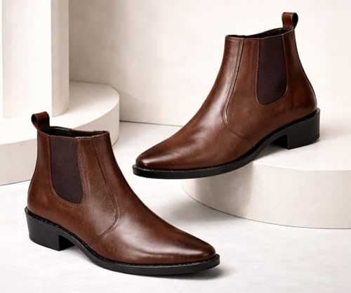 Image of Kraasa Men's Synthetic Leather Chelsea Boots - Slip-On Ankle Boots with Elastic Side Panels & Low Heel, Formal Casual Wear