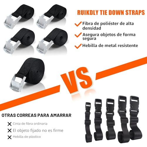 Miniatura 6 de Correa De Amarre 1m, 8 Piezas Cinchas De Amarre Con Correas Tensoras De Presión, Cinturón Tensor De Carraca Con Hebilla Para Portaequipajes De Coche, Portabicicletas, Surf, Kayak, Motocicletas