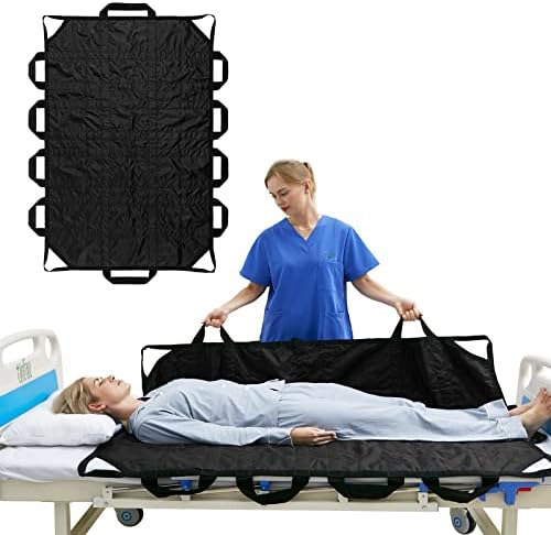 TINFAU 60" x 40" Positioning Bed Pad with Handles Washable Draw Sheets for Hospital Bed Ridden Patient Clothes Waterproof Glide Sheets for Patients Moving Pad for Lifting &Transfer Sheet Nylon, Black