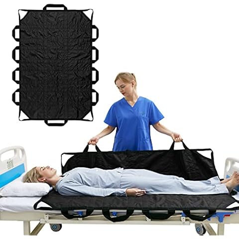 TINFAU 60" x 40" Positioning Bed Pad with Handles Washable Draw Sheets for Hospital Bed Ridden Patient Clothes Waterproof Glide Sheets for Patients Moving Pad for Lifting &Transfer Sheet Nylon, Black Cover