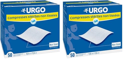 Urgo - Compresses stériles - Non tissées - Boîte de 50 sachets de 2 compresses - 7,5cm x 7,5cm (Lot de 2)