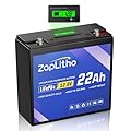 ZapLitho Upgraded 12V 22Ah Lithium Battery LiFePO4, LCD Voltage Diaplay & 30A BMS, Deep Cycle Grade A Cells, Lightweight Lithium Iron Phosphate Battery for Fishfinder, Ham Radio, Camp, Solar, Off Grid