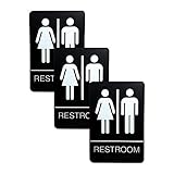 Unisex Men And Women Bathroom And Restroom Signs - ADA Approved Public And Private Indoor Outdoor Areas With Raised Tactile Braille Writing System (3 Pack, Unisex)