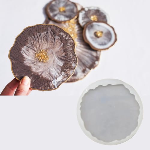 Image of R H Lifestyle Silicone Mould Set for Resin Art - Round Agate Coaster and Photo Frame Epoxy Casting Tray - 4 Pieces, 2 Inch