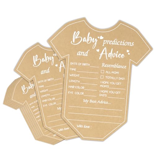 G2PLUS 50PCS Baby Advice Cards, Onesie Baby Shower Predictions and Advice Cards for Parents To Be, Wishes Card for New Parents, Gender Reveal Girls Boys Game Party Decorations(5.2x6in, Kraft, White)
