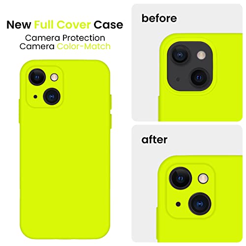 Image of FireNova Designed for iPhone 13 Case, Silicone Upgraded [Camera Protection] Phone Case, Soft Anti-Scratch Microfiber Lining Inside, 6.1 inch, Fluorescent Green