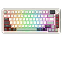 Redragon K708 Pro Wireless Mechanical Gaming Keyboard - Gasket-Mounted RGB Backlit, 81 Customizable Keys, 3-Mode (2.4G/Bluetooth/USB), Hot-Swap Pre-Lubed Switches, Screen & Control Knob - White Green