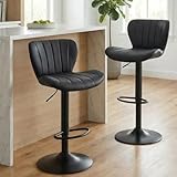 Clevich Barhocker 2er Set, Höhenverstellbar, 360° Drehbar, Gute Gepolstert, gesteppter PU-Bezug, für Esszimmer Heimbar Kücheninsel, 2 x Hocker, Dunkelgrau