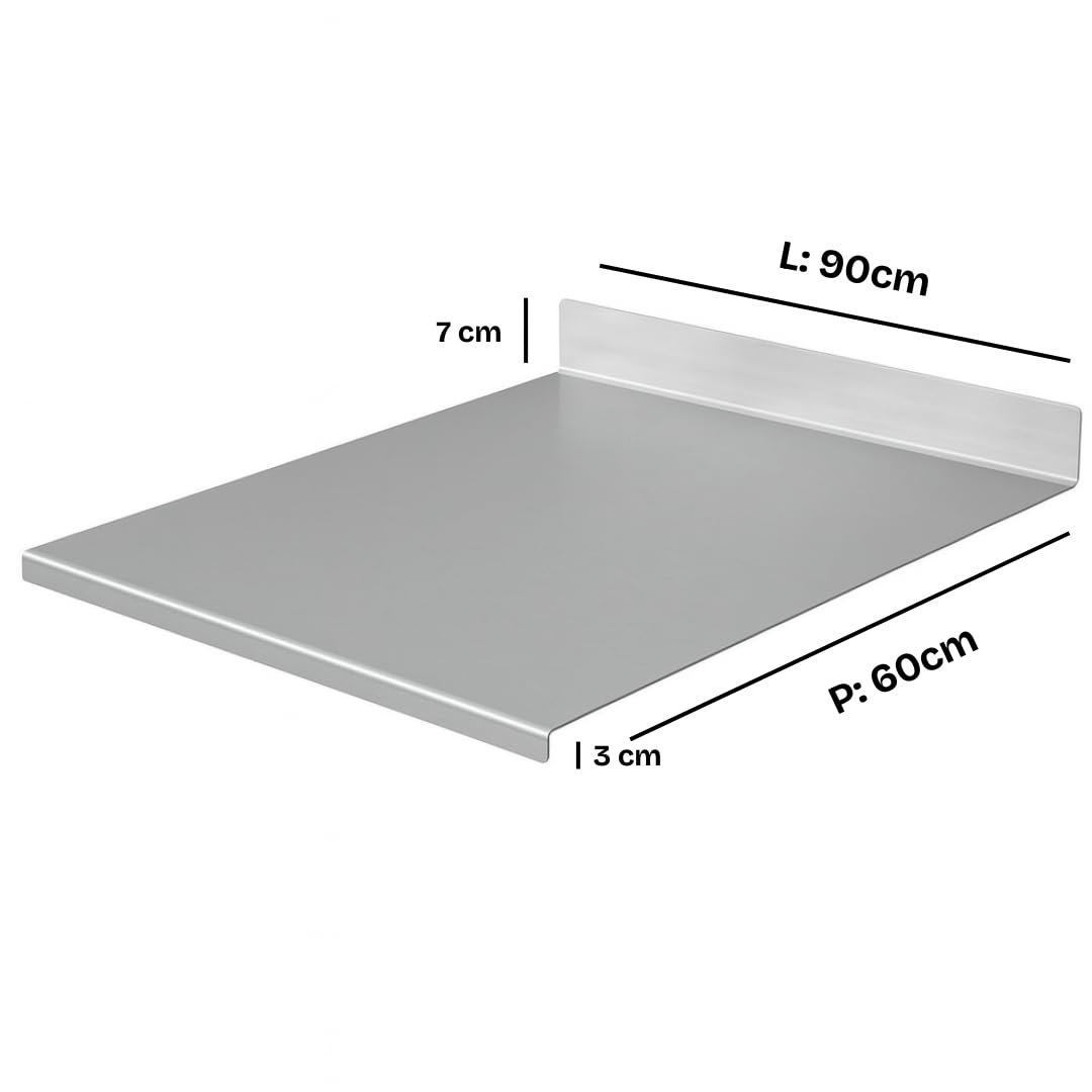 ZoiMania – Tabla de acero inoxidable para uso alimentario – Varios tamaños – Profundidad 60 (L90 x P60 x 7 x 3 cm)