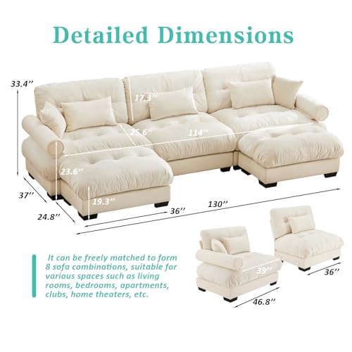 Image of SoarFlash Sectional Sofa Couch, U Shaped Modern Sofa with Solid Wood Legs, Couches Sofas for Living Room Apartment, Comfortable Small Couches for Apartment, Beige