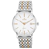 Beidseitig bombiertes Saphirglas, Robustes Edelstahlgehäuse mit einer Größe von 38,5 mm und einer Höhe von 11,4 mm, Zentral verschraubter Glasboden für einen Blick ins Uhreninnere, Polierte Krone mit Dugena-Gravur