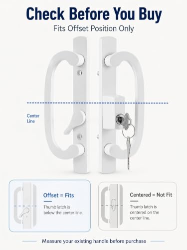 Image of Sliding Patio Door Handle Set Fits 1-1 /2 inch to 2-1 /4 inch Thick Door, Non-Handed Lock Replacement for 3-15 /16 inchH.C. Interior Glass Doors, Offset Thumbturn with Keyed