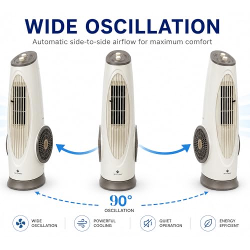 Image of SKYTONE Tower Fan For Room Bladeless, 90 Oscillation & Swivel Action, Knob Control Panel With 3 Speeds, Powerful and Quiet Airflow, Aromatherapy Fan for Home, Office, Kitchen