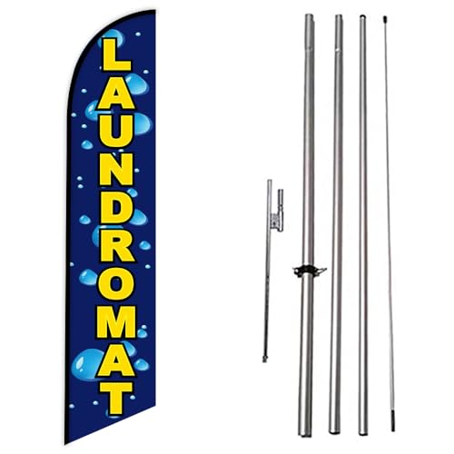 Laundromat Advertising Feather Banner Swooper Flag Sign with Flag Pole Kit and Ground Stake